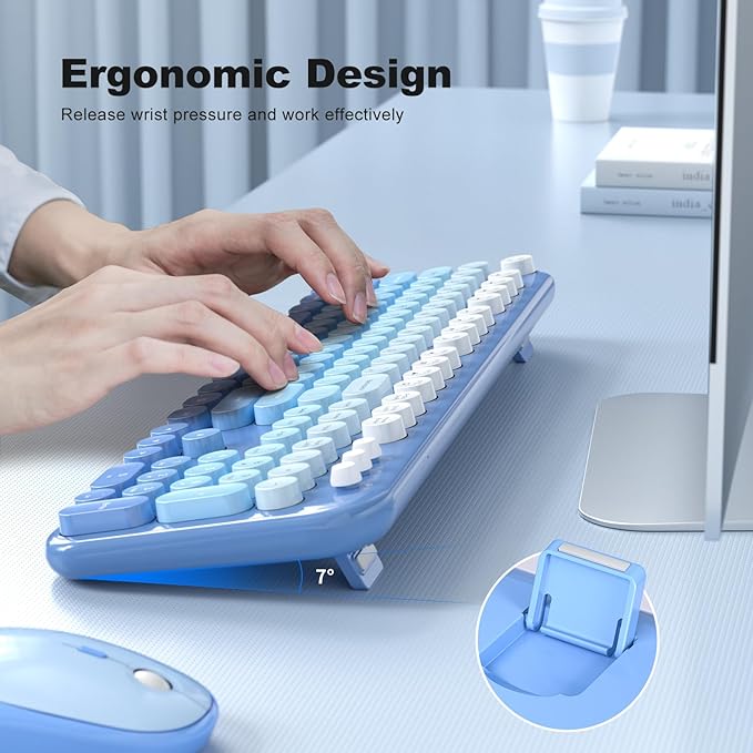 MOFII Wireless Keyboard and Mouse Combo - Blue-Gradient Full-Sized Plug and Play Colorful Computer Keyboards - 104 Keys Round Keycap USB 2.4G Cute Keyboard for Windows/Laptop/Mac/Desktop/PC