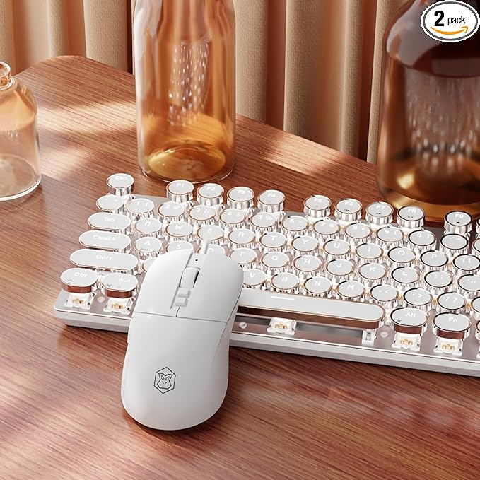 EWEADN Wired Typewriter Keyboard and Mouse Combo, Typewriter Style Mechanical Gaming Keyboard,104 Keys Backlit LED Keyboards, Media Control Knob, Wired Keyboard White Switch for Windows/Mac/PC-White