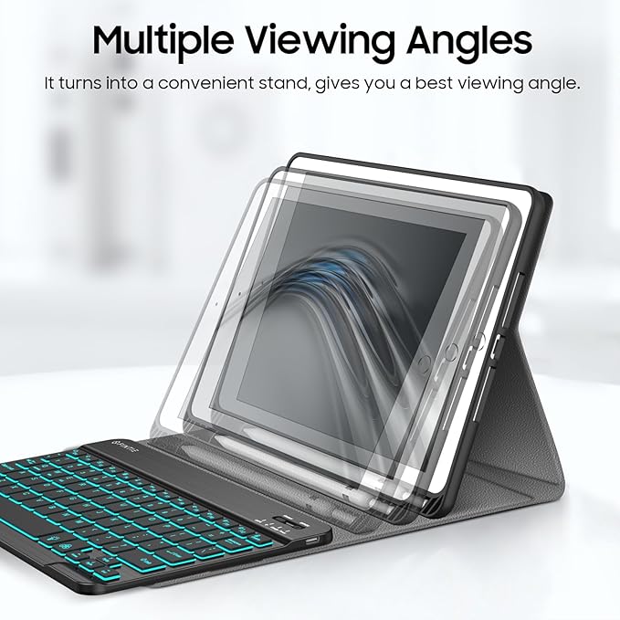 FINTIE Backlit Keyboard Case for iPad 9th / 8th / 7th Generation (2021/2020/2019) 10.2 Inch, Soft TPU Back Cover with 7 Colors Backlight Magnetically Detachable Bluetooth Keyboard, Composition Book