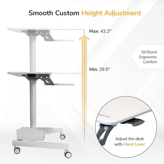 Mount-It! Mobile Computer Cart, Height-Adjustable Rolling Workstation with 28" Desktop, Keyboard Tray, Storage Shelves & Locking Wheels, Mobile Computer Stand for Office, Classroom, or Home