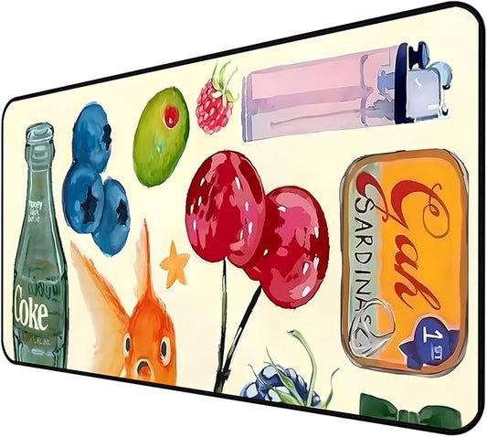 Cute Vibrant Deskpad, Patterned Collage Desktop Mouse Pad XXL, Beige Large Gaming Keyboard Pad,Funny Extra Large Desk Mat, Laptop pad, Home Office Desk Decor Aesthetic for Women 31.5"X15.7"