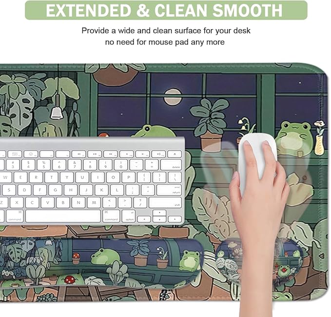 Cute Frog Large Mouse Pad Set, Kawaii Extended Mouse Pad Set Desk Pad Easy Typing for Typing Office Game 31.5 x11.8 in - Kawaii Frog