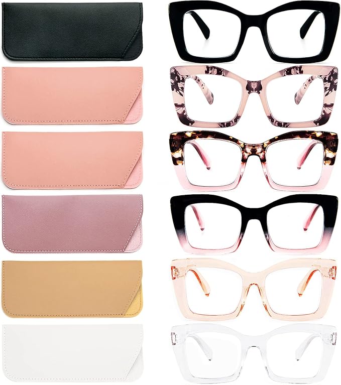 REAVEE Oversized Square Reading Glasses Oprah Style for Women, Blue Light Blocking Large Frame Computer Readers Spring Hinge