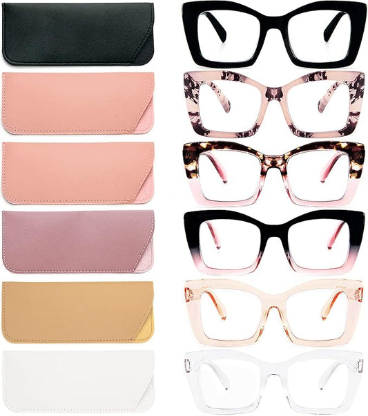 REAVEE Oversized Square Reading Glasses Oprah Style for Women, Blue Light Blocking Large Frame Computer Readers Spring Hinge