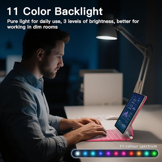 for iPad Air 11 inch Case with Keyboard (M4/M3/M2, 2026/2025/2024), iPad Pro 11 (4th/3rd/2nd/1st Gen) & Air 5/4th Magic Keyboard Case, Backlit, Multi-Touch Trackpad, Hot Pink