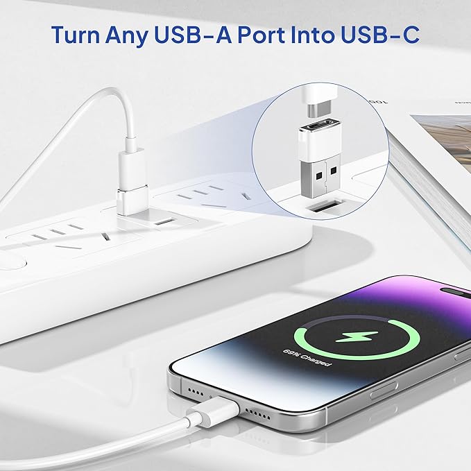 Elebase for iPhone 17 Air Pro Max Adapter,USB to USB C Adaptor 4 Pack,Type C Female to USB A Male Charger Connector for Apple 16 15 14 13,iWatch 11 10,iPad 8 8th 9 9th 10th Air 4th 5 Mini 6 Generation