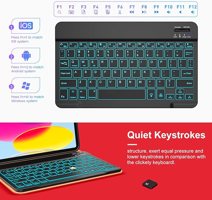 VIKESI Keyboard Case for iPad (A16,2025) 11th Generation/iPad 10th Generation Case (10.9" 2022),Premium Leather Smart Cover,Built-in Breathing Light,Function Row,Pencil Holder,Card Slots - Bright Red