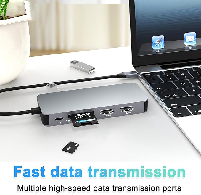 Docking Station Dual Monitor, USB C to Dual HDMI Adapter, Computer Docking Station for Laptop, Dual Monitor Adapter, 10 in 1 USB C Hub Multiport with HDMI/VGA/PD/USB/SD/TF/3.5mm Audio