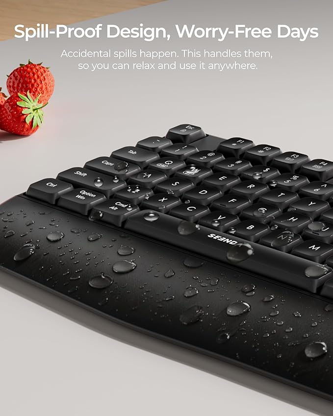 seenda Bluetooth Wireless Keyboard, Wireless Ergonomic Keyboard with Wrist Rest, Multi-Device Bluetooth Keyboard with Number Pad, Full-Size Keyboard for Computer/Laptop/Mac/MacBook, Black