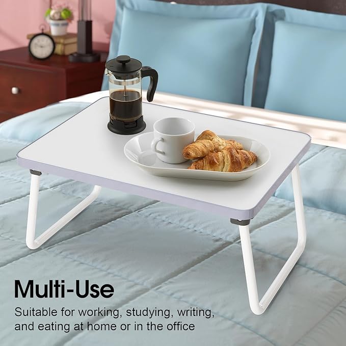 Lap Desks Laptop Tray for Bed or Couch, Breakfast Serving Tray with Folding Legs,Portable & Lightweight Mini Table, Laptop Stand for Working, Reading and Writing,White
