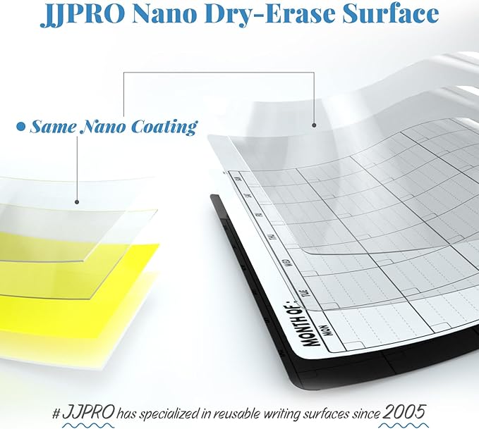 JJPRO Magnetic Dry Erase Calendar&54 Reuasble Sticky Highlight Tabs for Refrigerator-Reusable Monthly Calendar,Weekly Planner&Reuasble Sticky Highlight Tabs/Notes for Fridge-Starts Monday-16.5"x11"
