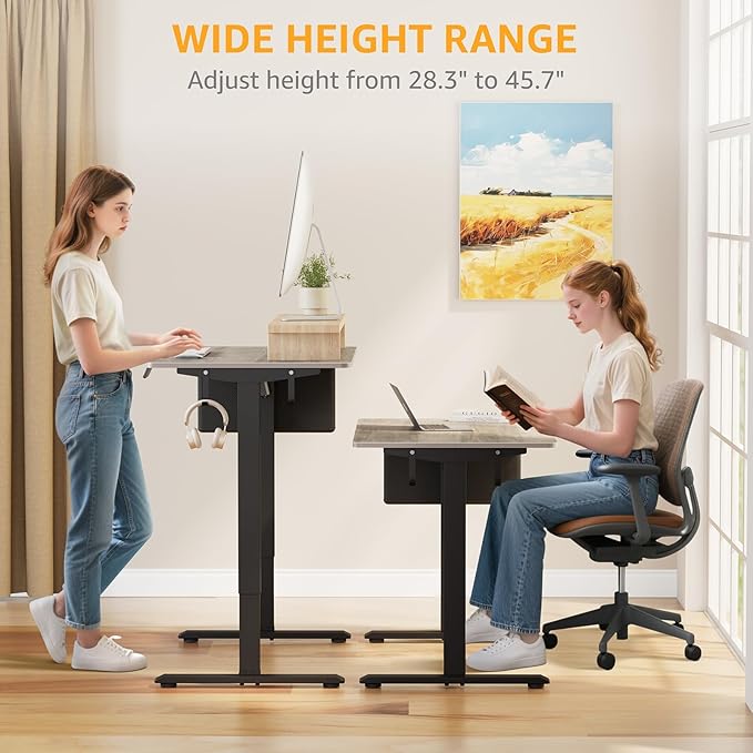 Grey Electric Compact Standing Desk - 40 Inch Small Office Computer Sit to Stand Desk for Work Study Writing, Mini Sit to Stand Desks Workstation Table for Adult Boys Girls Home Office Bedroom