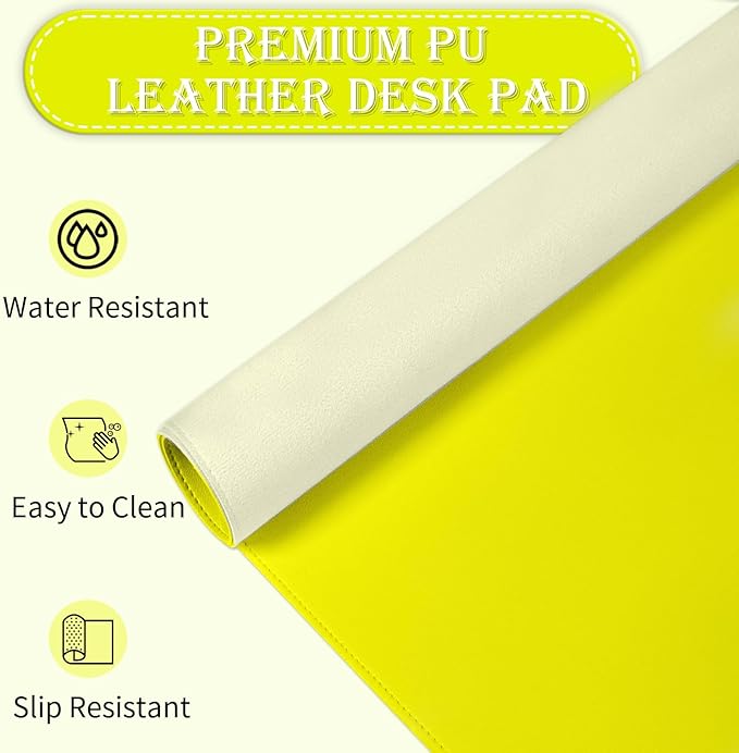 Large Desk Mat 35.4" x 17", PU Leather Desk Pad Protector, Non-Slip Large Mouse Pad for Desk, Waterproof Computer Desk Mat, Office Desk Pad for Keyboard Mouse, Desk Writing Mat (Lemon Yellow)