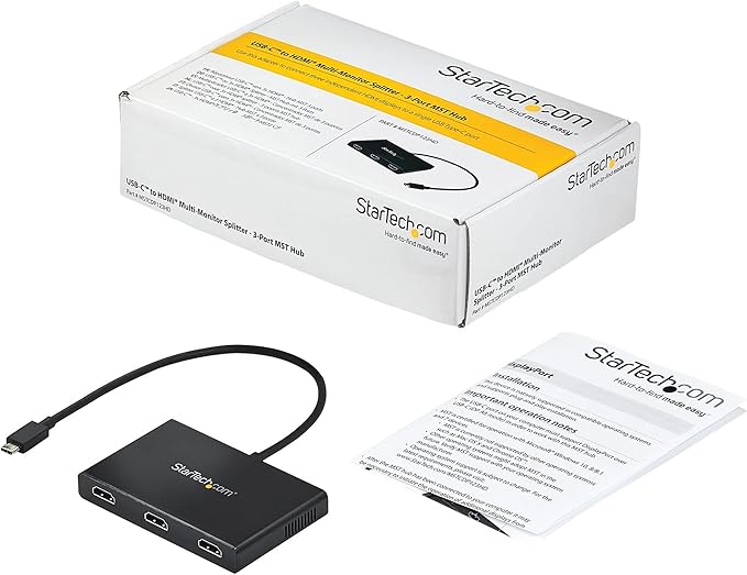 StarTech.com 3-Port USB-C Multi-Monitor Adapter, USB Type-C to 3x HDMI MST Hub, Triple 1080p 60Hz HDMI Laptop Display Extender / Splitter, Extra-Long Built-In Cable, Windows Only (MSTCDP123HD)