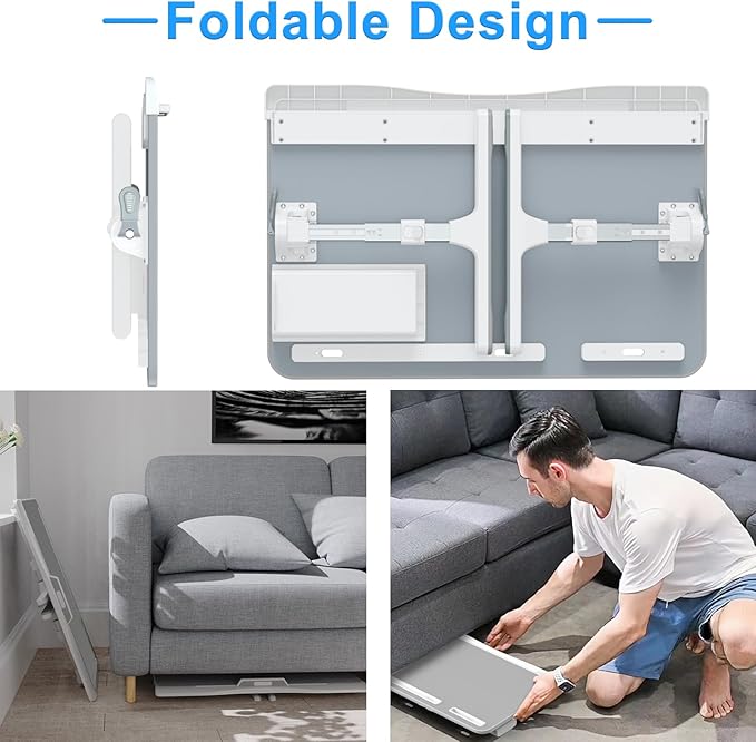 Laptop Desk for Bed, Adjustable Bed Table with Leather Desktop, Foldable X-Large Laptop Bed Trays with Drawer for Bed Couch Floor Writing Working Reading Eating Painting (Gray, 23.6"×15.7")