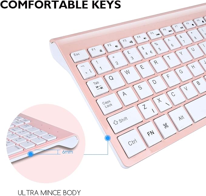 cimetech Wireless Keyboard and Mouse Combo, Compact Silent Ergonomic Scissor Switch Keyboard and Optical Mouse Set, 2.4G Lag-Free Cordless Keyboard Mice for Computer, Mac, Laptop, PC, Windows - Pink