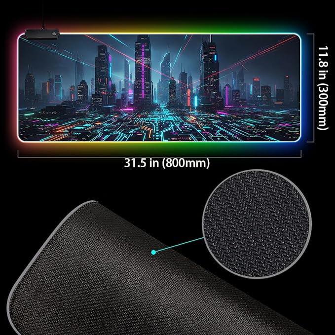 Cyberpunk Circuit RGB Gaming Mouse Pad – 31.5"x11.8" Large LED Desk Mat with Futuristic Circuit Board Design, Non-Slip Rubber Base & Durable Stitched Edge for PC & Laptop Setup(06)