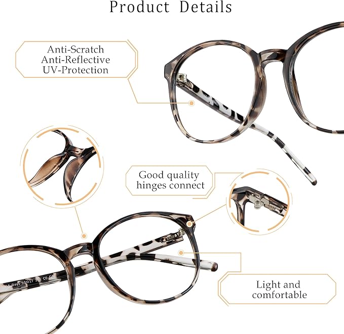 LifeArt Round Blue Light Blocking Glasses, Computer Glasses, Gaming Glasses, TV Glasses for Women Men (Leopard, 5.50 Magnification)