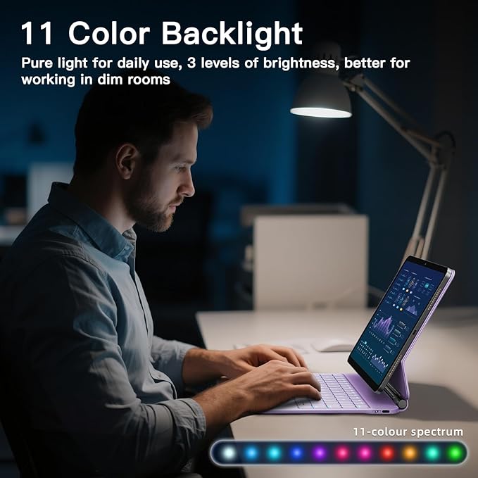 for iPad Air 11 inch Case with Keyboard (M4/M3/M2, 2026/2025/2024), iPad Pro 11 (4th/3rd/2nd/1st Gen) & Air 5/4th Magic Keyboard Case, 11 Colors Backlit, Multi-Touch Trackpad, Purple