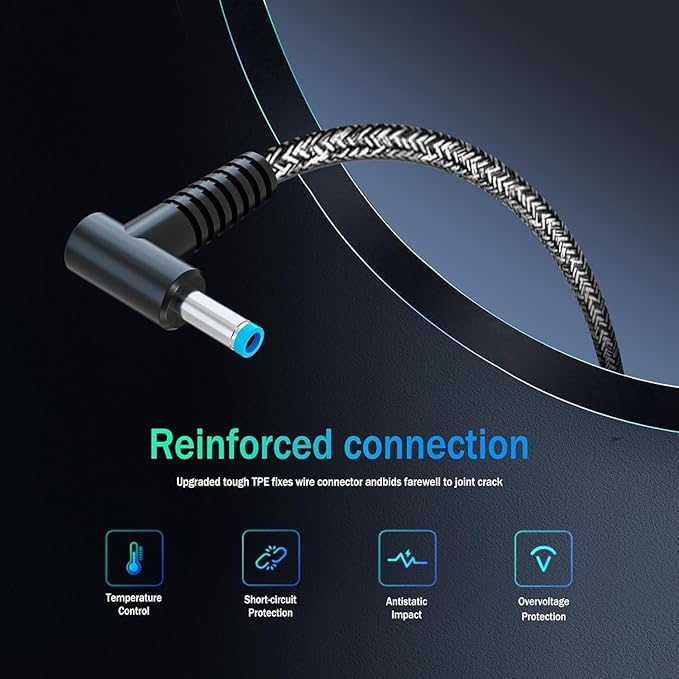 New Slim 65W 45W Laptop Charger Compatible with HP Laptop Charger Computer Spectre x360 Envy Elitebook x360 Pavilion Braided Cable Smart Blue Tip Power Cord Ac Adapter