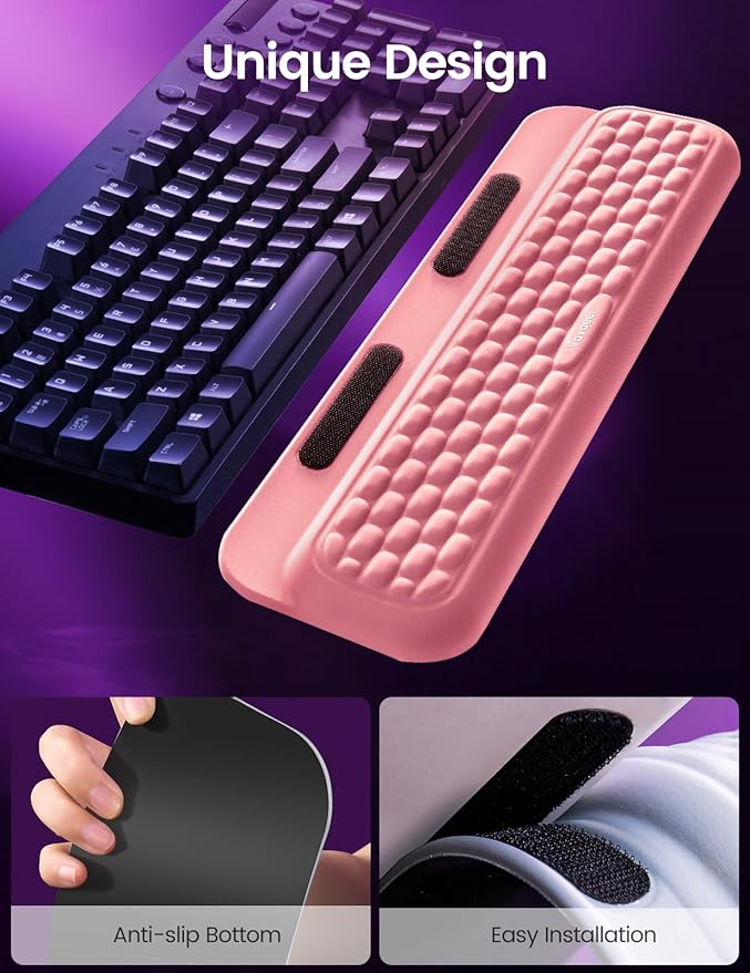 Vaydeer Wrist Rest with Stickers, Full 100% Mechanical Keyboard Rest Support Pad, Desk Ergonomic Cushion for Computer Typing Office Work Home Gaming, Soft Memory Foam Arm Palm Hand Pain Relief-Pink