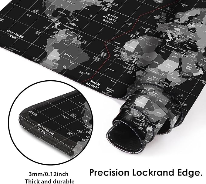 Galdas Mouse Pad for Gaming,XXL XL Large Mouse Mat Long Extended Mousepad Desk Mat Non-Slip Rubber Mice Pads Stitched Edges Thin (31.5 x 11.8 x 0.12 Inches),World Map Background