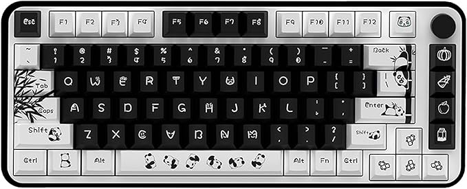 Panda Theme Keycap Set 138 Keys, Cherry Profile PBT Dye-Sub Keycaps for Mechanical Keyboard, 5-Side Sublimation Keycaps Compatible with MX Switch (for 60% 65% TKL 100% Layout)