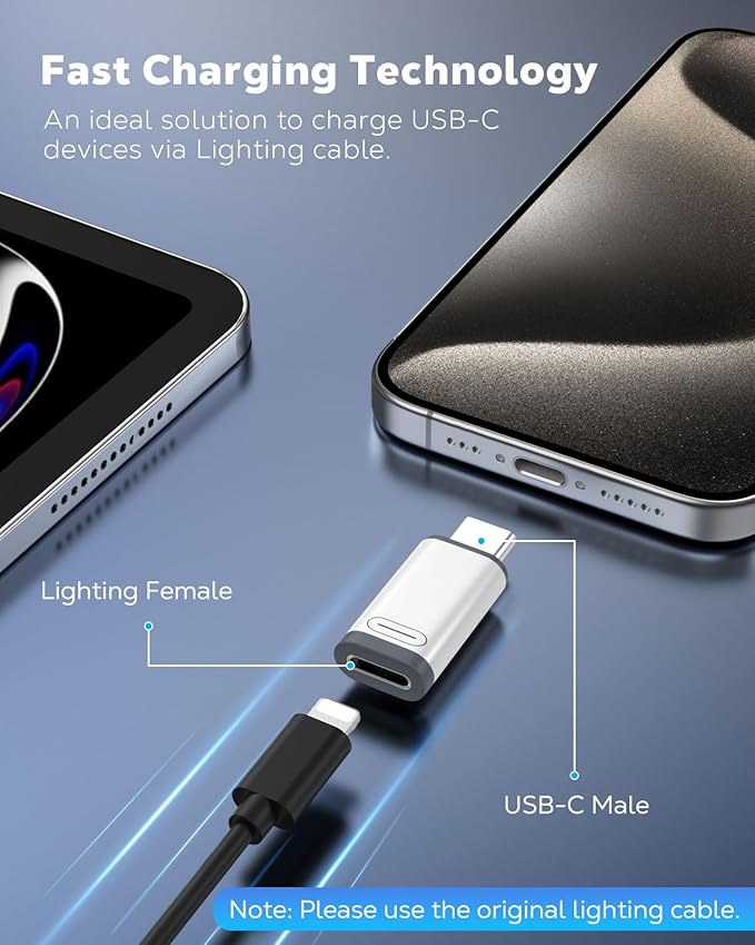 MoKo 2 Pack Lightning to USB C Adapter for iPhone Air 17 16 16e 15 Pro Max Plus, iPad, Galaxy - NOT for Earphones/Microphone/Flash Drive/iPencil, USB-C to Lightning Adapter ONLY for Charging/Data Sync