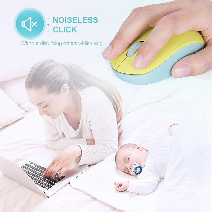 seenda Wireless Mouse for Laptop, 2.4G Noiseless Mouse with USB Receiver - Optical Tracking Portable Computer Mice for Chromebook, PC, Tablet, Windows System, 24 Months Battery Life - Yellow & Green