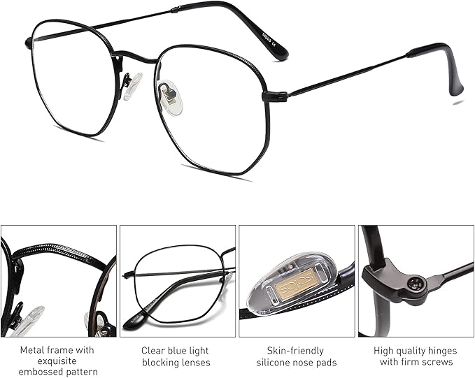 SOJOS Small Blue Light Blocking Glasses Hexagonal Eyeglasses Frame Anti Blue Ray Glasses One and Only SJ5036