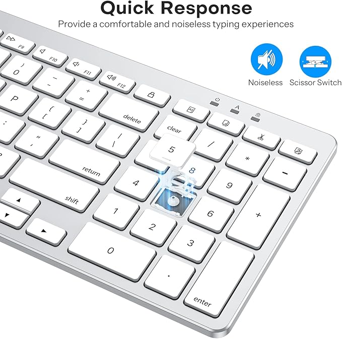 OMOTON Wired Keyboard Compatible with Mac, with Dual Interface (USB and Type-C), Numeric Keypad Compatible with MacBook Pro/Air, iMac, Mac mini/Pro Laptop, Silver