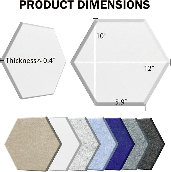 Hexagon Acoustic Panels Self-Adhesive, 12 Pack 12" X 10" X 0.4" Sound Absorbing Panels, High Density Soundproofing Wedge Tiles(Light Sky Blue)