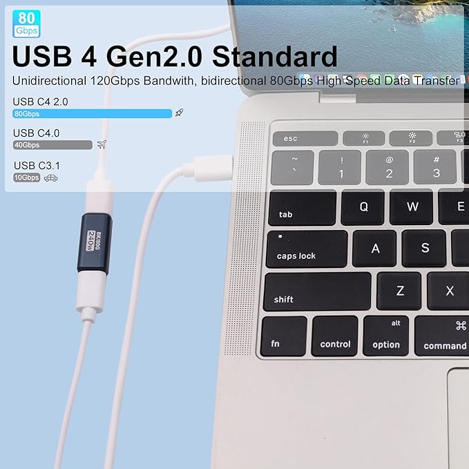 Poyiccot 80Gbps USB C 90 Degree Adapter【240W Charging/ 8K@60Hz Video】 90 Degree USB C Adapter Right Angle Type C Extender Compatible for Thunderbolt 5/4, iPhone 16, Steam Deck,5-Pack