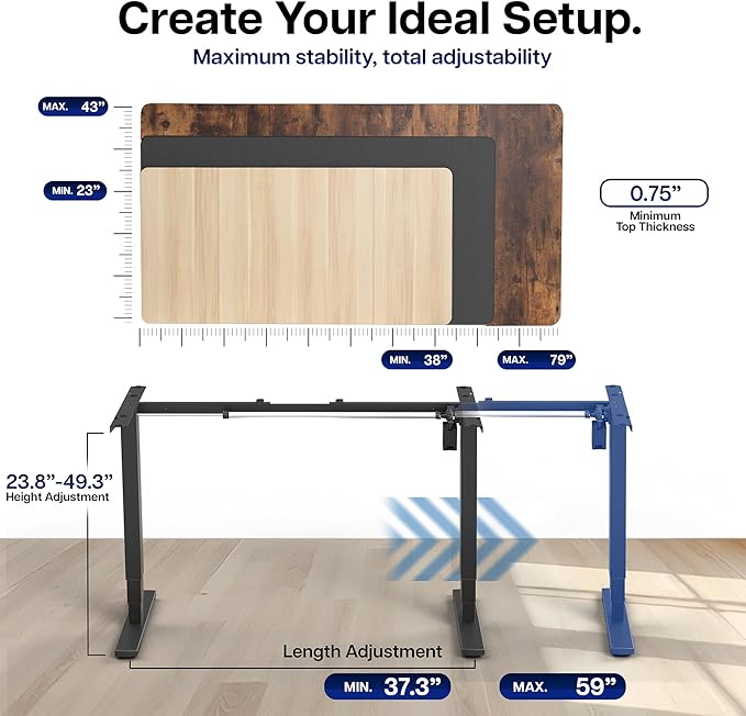 VIVO Electric Stand Up Desk Frame Workstation with Memory Touch Pad, Single Motor Ergonomic Standing Height Adjustable Base, Black, DESK-V102E