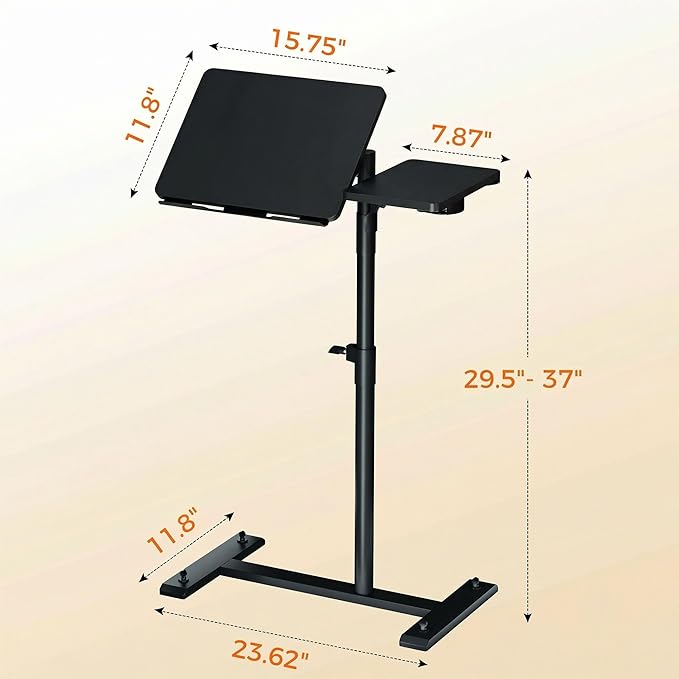 Aothia Small Standing Desk Rolling Table Adjustable Height, Laptop Mobile Stand with Wheels, Overbed Table, Portable Computer Workstation with Tiltable Desktop for Teacher Classroom Home Office, Black