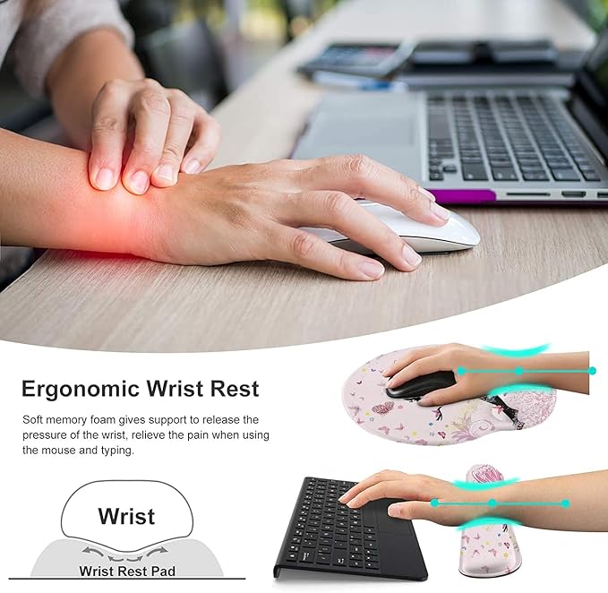Lateefah Mouse Pad with Wrist Rest, 3-in-1 Gaming Mouse Pad, Keyboard Wrist Rest, Ergonomic Memory Foam Mousepad with Wrist Support for Computer Keyboard