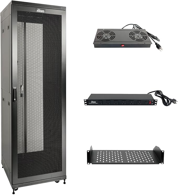 Tecmojo Fully Assembled 42U Network Cabinet AV Rack Black 31.5inch DEEP 4 Post Server Equipment Rack Enclosure，Server Cabinet for 19 inch Equipment with Casters/Locking MESH Doors Side Panels