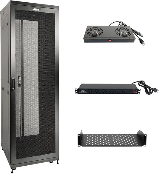 Tecmojo Fully Assembled 42U Network Cabinet AV Rack Black 31.5inch DEEP 4 Post Server Equipment Rack Enclosure，Server Cabinet for 19 inch Equipment with Casters/Locking MESH Doors Side Panels