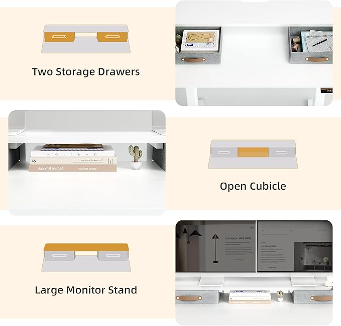 Seang Electric Standing Desk with 2 Drawers, Adjustable Standing Desk with Storage Shelf, Height Adjustable Stand up Desk for Home Office with 3 Presets & 2 Hooks, 48 Inch, White