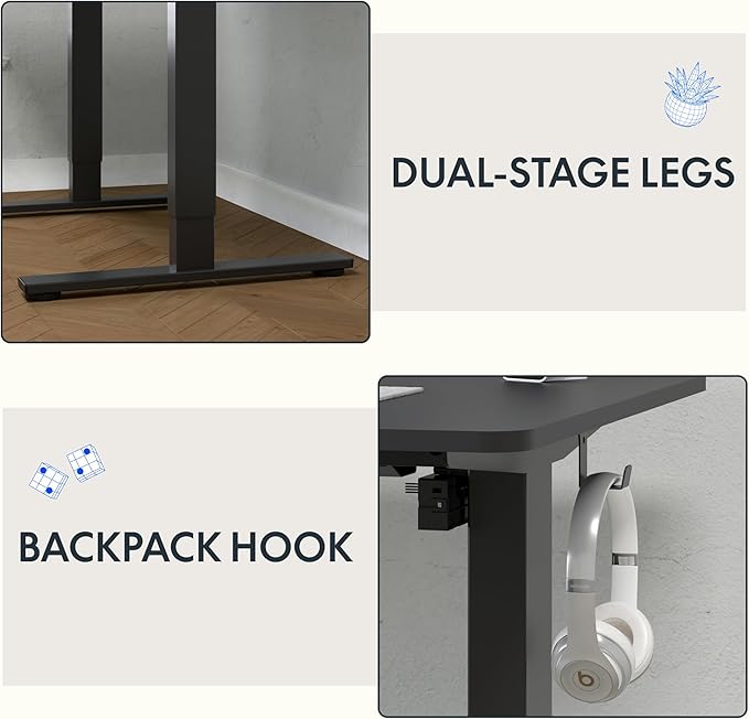 FLEXISPOT Electric Standing Desk, 40" x 24" One-Piece Desktop, Height Adjustable Computer Desk for Home Office, Black Frame & Black Top (One Package)