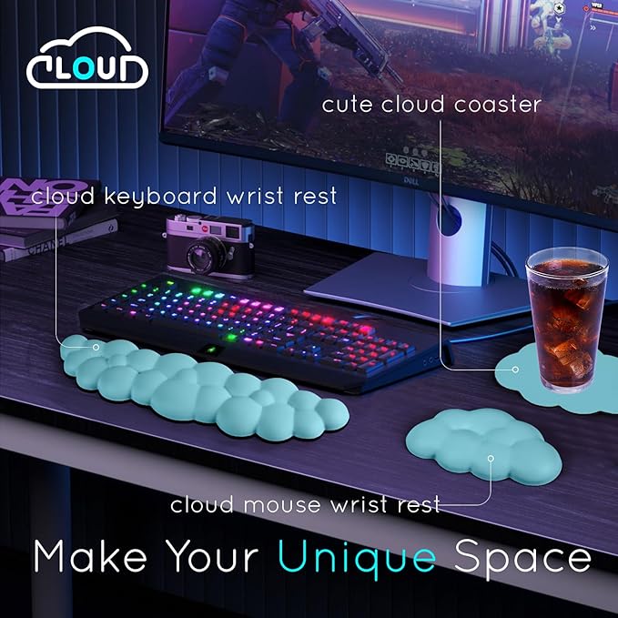 Cloud Wrist Rest for Computer Keyboard and Mouse - Ergonomic Memory Foam With Non-Slip Base - Extended Arm Support for Typing Pain Relief, Office, Gaming