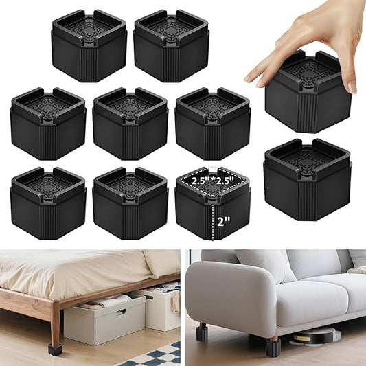 8 Pack Furniture Risers Adjustable Bed Risers Lift 2, 4, 5.9 Inch, Desk Leg Risers Square Heavy Duty Table Risers Stackale Couch Risers for Bed, Sofa, Desk, Dresser, Couch Supports up to 2000 Lbs