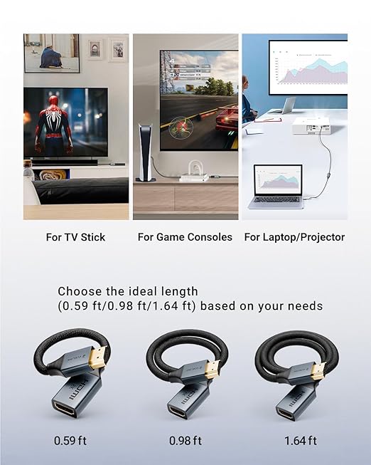 VCELINK 8K Short HDMI Extender Cable 1 FT Ideal for Tight Spaces, HDMI Extension Cable Support 8K@60Hz, 4K@120Hz/144Hz, HDCP 2.2/2.3, Compatible with Roku TV Stick, HDTV, Game Console, Laptop, 1 Pack