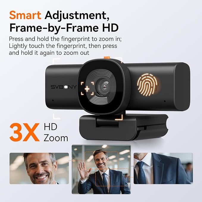 SVBONY 2K Webcam for PC, Computer Camera with Low-Light 3D Noise Reduction&Dual AI-Noise Canceling Mics, Web Cam with Privacy Cover, USB A-to-C, Plug&Play PC Camera for Video Calling,Teams,Streaming