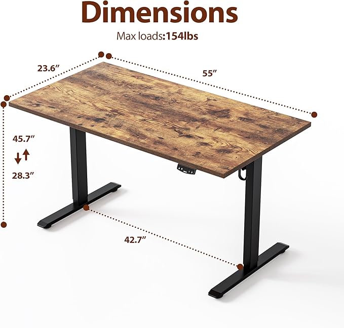 Agilestic Electric Standing Desk, 55 x 24 Inches Height Adjustable Desk, Sit Stand up Desk for Work Office Home, Splice Board, Rustic Brown