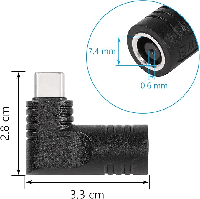 SinLoon 65W PD DC 7.4mm x 5.0mm Female (7.4mm x 0.6mm) Input to USB Type C Male Power Charging Adapter,Uilt-in with PD Automatic Identification Induction Chip,for Phones,Tablets, Laptops(black 7406 B)