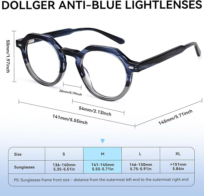 Dollger Blue Light Blocking Glasses For Woman Men Thick Frame Round Non-Prescription Glasses, For Computer Work Gaming,