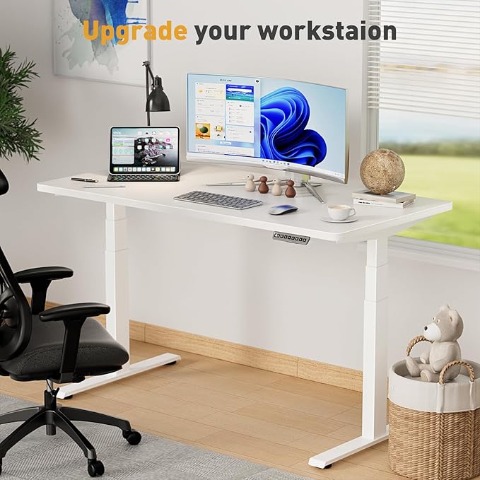 3 Stage Dual Motor Electric Standing Desk Legs Only, 286lb Load Capacity, Height Adjustable from 23.6" to 49.3", Standing Desk Frame, Sit Stand Desk Base with 4 Memory Presets (White)