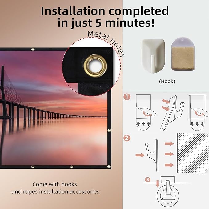 100inch Projector Screen Indoor Outdoor - Salange White Projection Screen 4K 3D HD,16:9, Foldable Wrinkle-Free and Double Sided Screen for Outside, Home, Backyard, Classroom (100 inch)