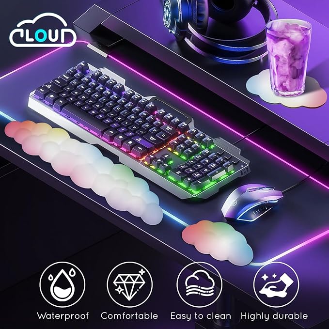 Cloud Wrist Rest for Computer Keyboard Arm Wrist Rest with Non-Slip Base Extended Wrist Rest Ergonomic Memory Foam for Keyboard and Mouse Typing Pain Relief, Office, Gaming, Computer